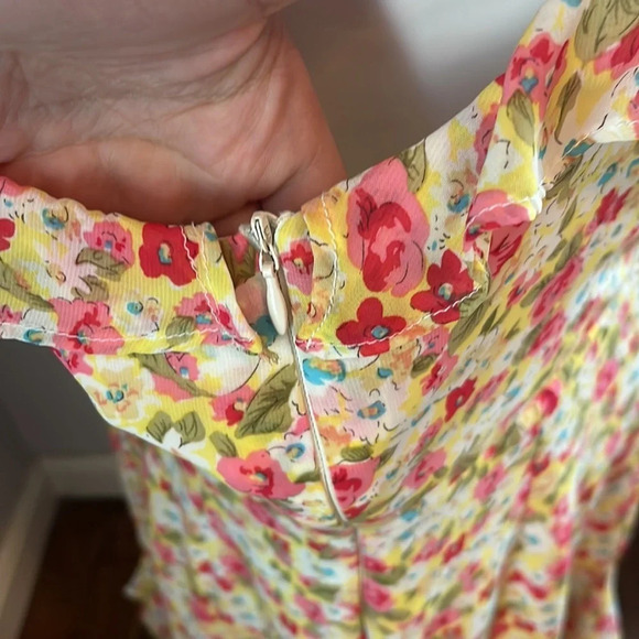 Anthropologie X If By Sea Yellow Floral Ruffle Sleeve Dress Size Medium - Picture 7 of 10